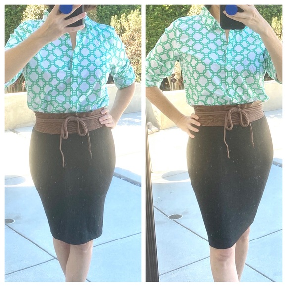 Anthropologie Tops - Anthropologie button down blouse shirt green white